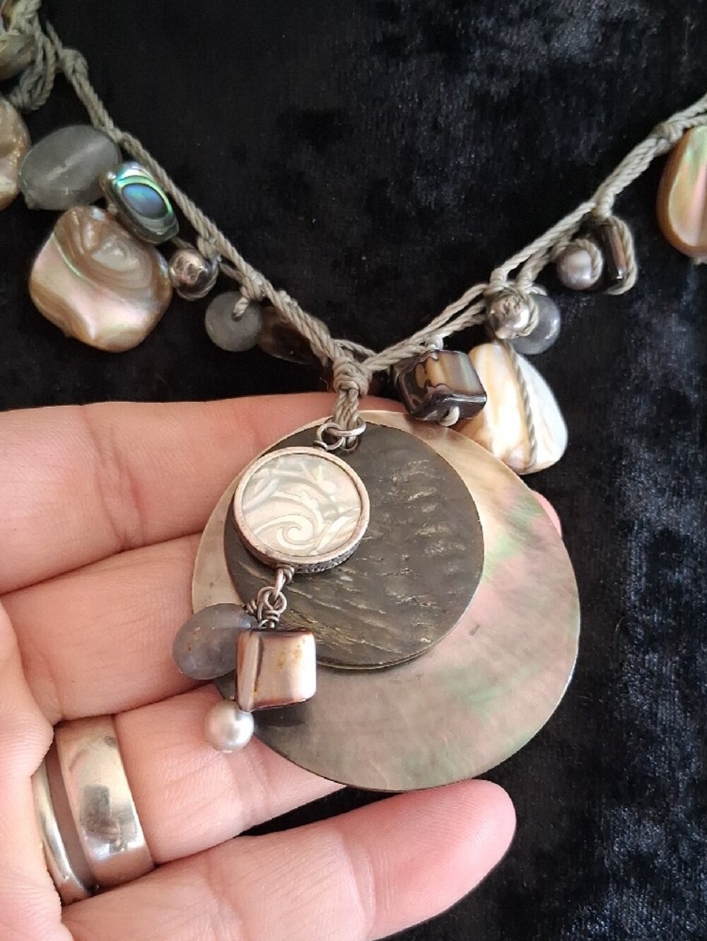 Silpada Boardwalk Iridescent Shell & Pearl & 925 Drop Pink and Brown 20+2 - Picture 9 of 12